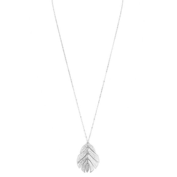 Silver Textured Long Metal Leaf Pendant - Picture 5 of 5